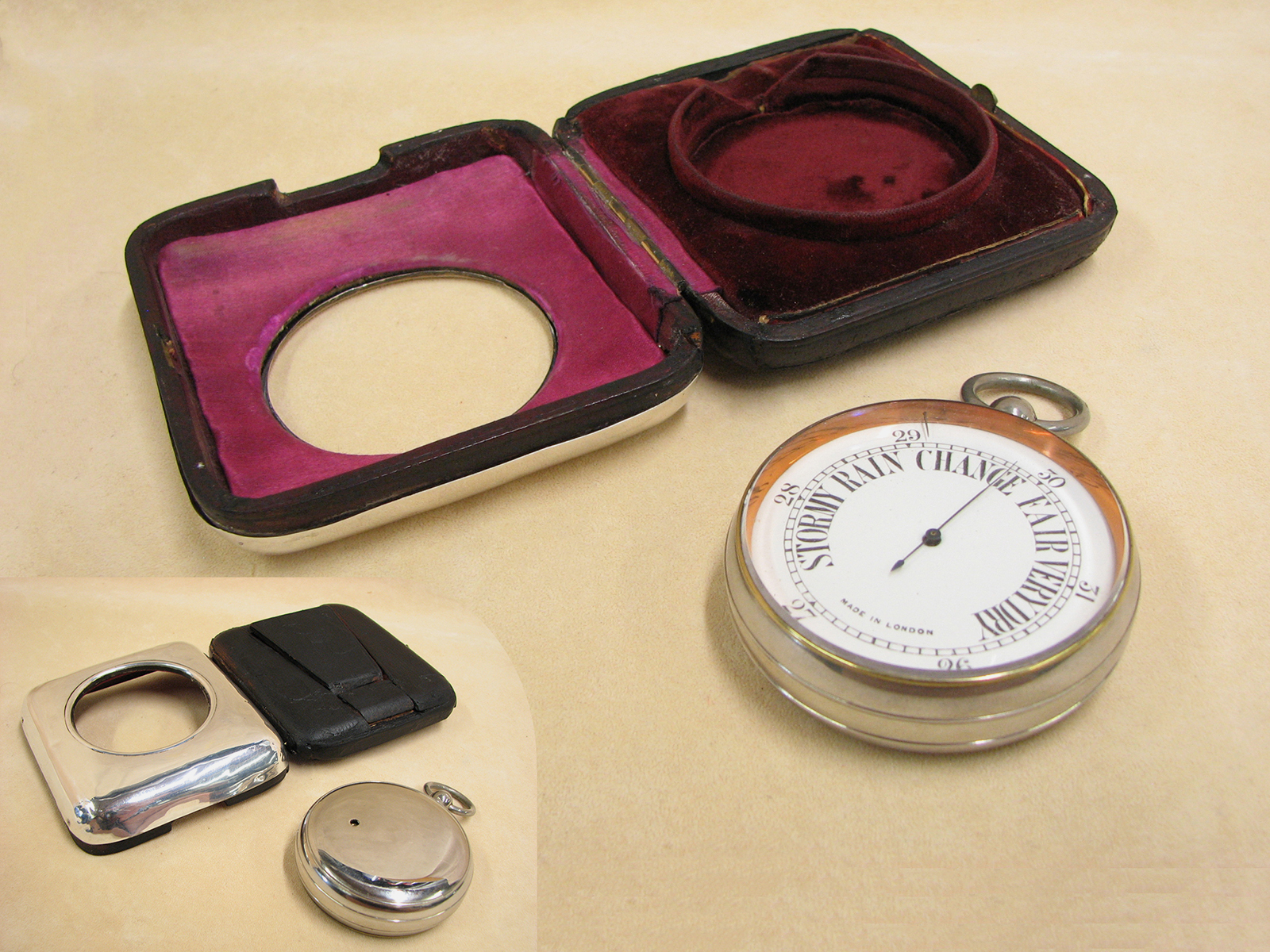 Early 1900's Goliath pocket barometer in Birmingham hallmarked silver display case'